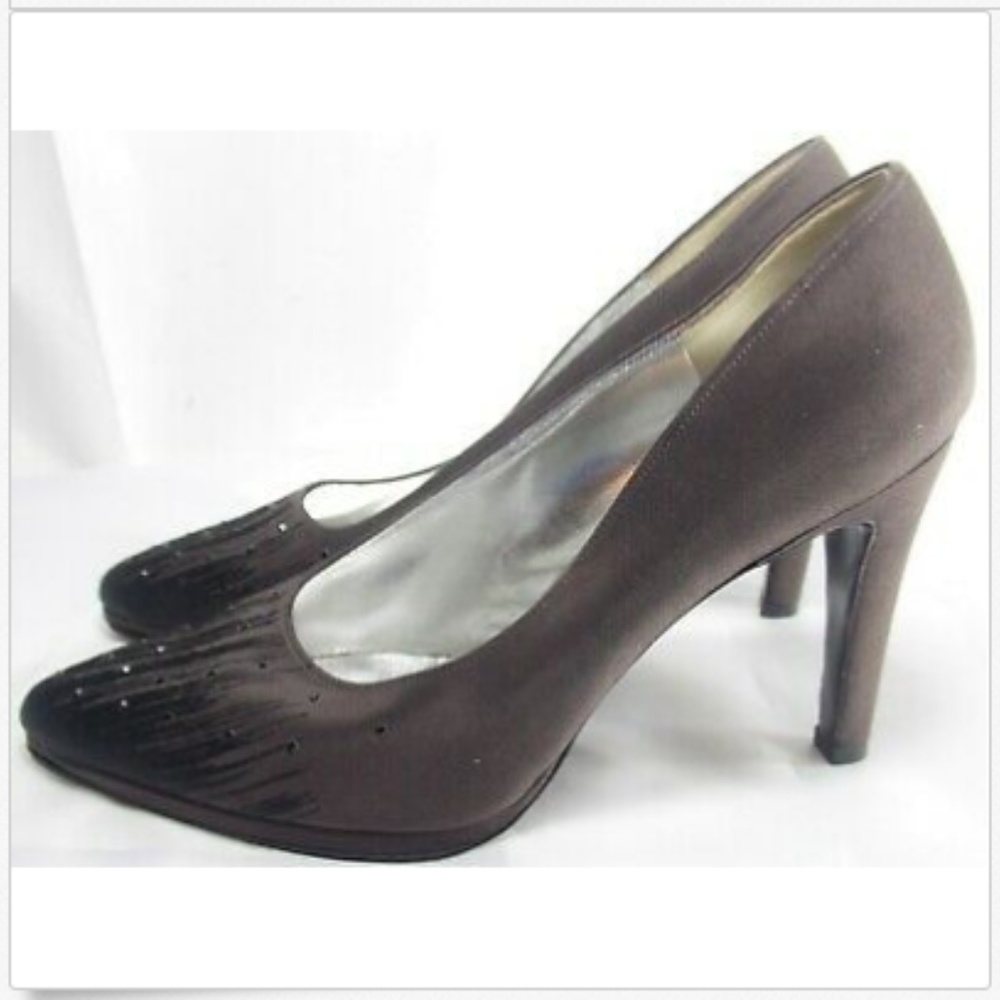 CHARLES JOURDAN Dark Brown Rhinestone Pumps Heels